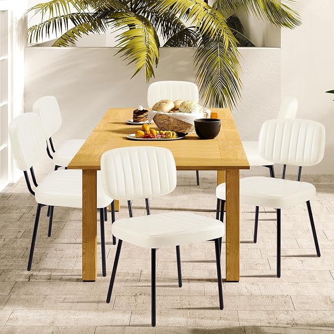 DUMOS Dining Chairs Set of 2, Upholstered Mid-Century PU Leather Accent Chair with Backrest and Metal Legs for Kitchen, Living Room, White