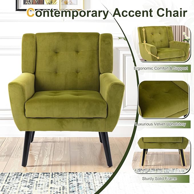 NicBex Modern Accent Chair for Living Room Upholstered Foam Filled Living Room Chairs with Metal Legs Velvet Cozy Lounge Armchair for Living Room Bedroom,Green