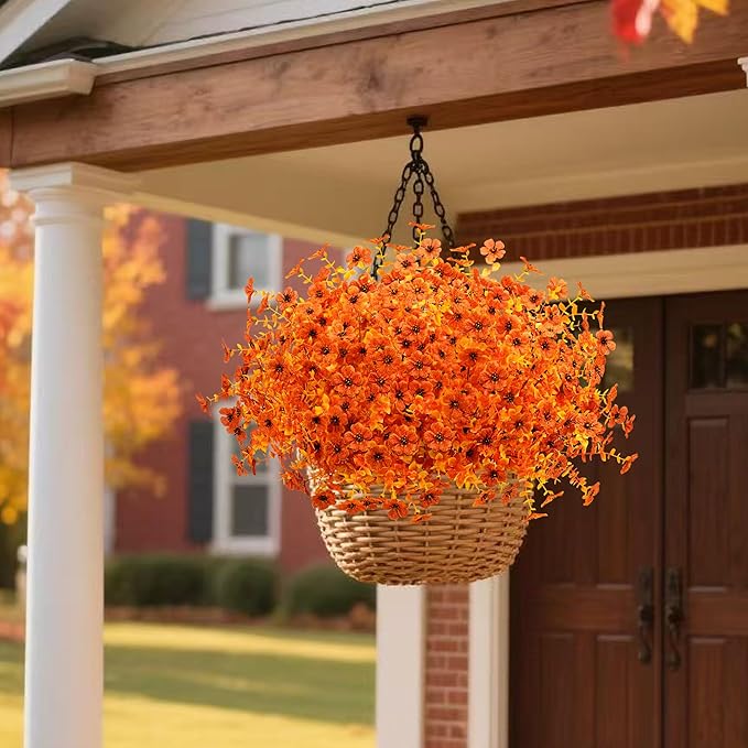 Artificial Mums Fall Fake Flowers for Outdoors, 12 Bundles Faux Mums for Outdoor Planters Autumn Decorations,UV Resistant Silk Flowers Plastic Plants for Outside Front Porch Garden Patio Home Decor