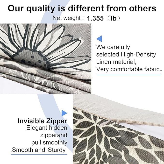 Decorative Throw Pillow Covers Set of 4 Grey Pillow Covers 22x22 inch Square Linen Throw Pillow Cases Modern Farmhouse Outdoor Couch Pillow Cover for Sofa Bedroom Living Room(Gray)