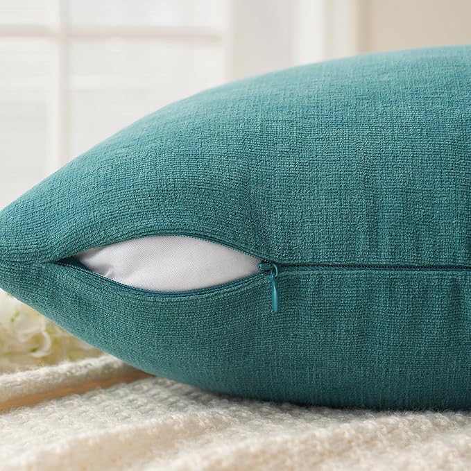 MIULEE Teal Couch Pillow Covers 20x20 Inch, Set of 2 Soft Chenille Decorative Square Throw Pillow Covers Farmhouse for Sofa Living Room Bed