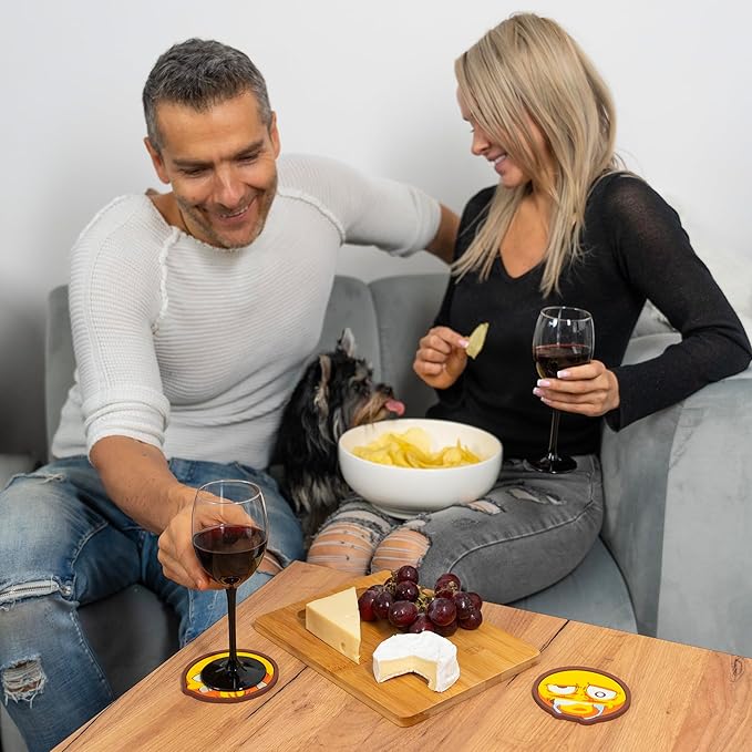 Set of 6 Funny Coasters for Adults, Cute and Fun Birthday Drink Cup Coasters for Table and Office Desk, Cool Party Bar Coaster with Lip for Men and Women, Unique Work Game Gift