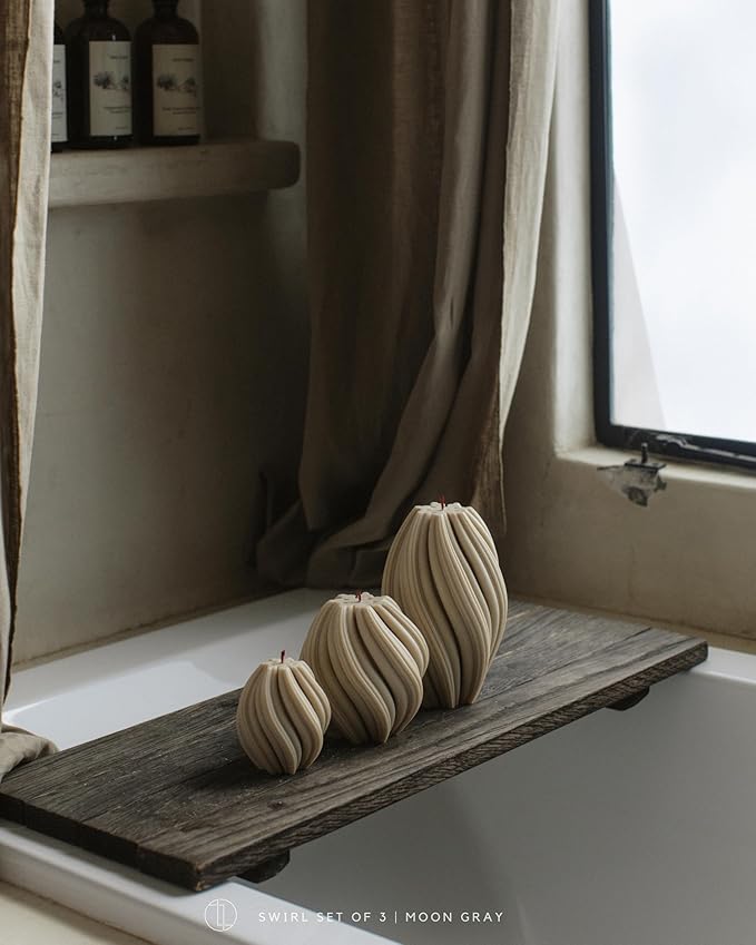 LAWA Swirl Candle - Large Beautiful Handmade Pillar Scented Soy Wax Twirl Elegant Bubble Aesthetic Candle Housewarming Gift Home Room Shelf Decor Idea Spiral Moon Gray (Large)