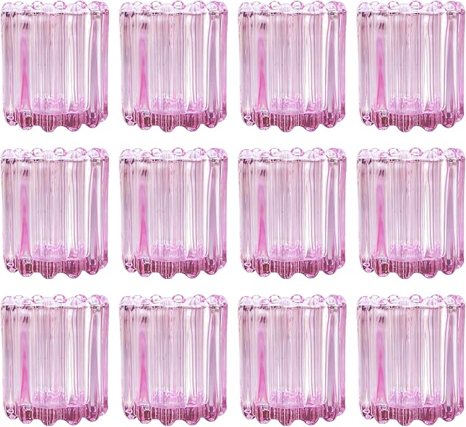 GOLDEAL 24Pcs Pink Glass Votive Candle Holders Tealight Holders Decorative, Tea Candle Holders Bulk,Candlestick for Wedding, Party,Dinner, Home Table Decor.