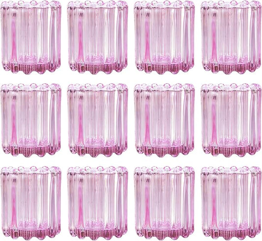GOLDEAL 24Pcs Pink Glass Votive Candle Holders Tealight Holders Decorative, Tea Candle Holders Bulk,Candlestick for Wedding, Party,Dinner, Home Table Decor.