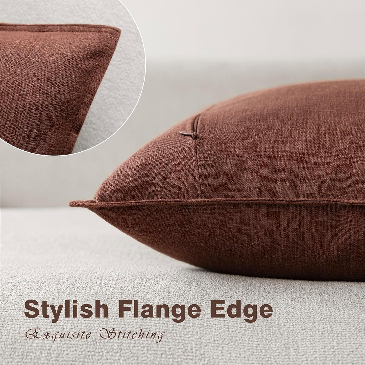 Foindtower Pack of 2, Decorative Linen Soild Throw Pillow Covers Soft Accent Euro Cushion Case Boho Farmhouse Pillowcase for Chair Couch Sofa Bedroom Living Room Home Decor 18 x 18 Inch Rust Red