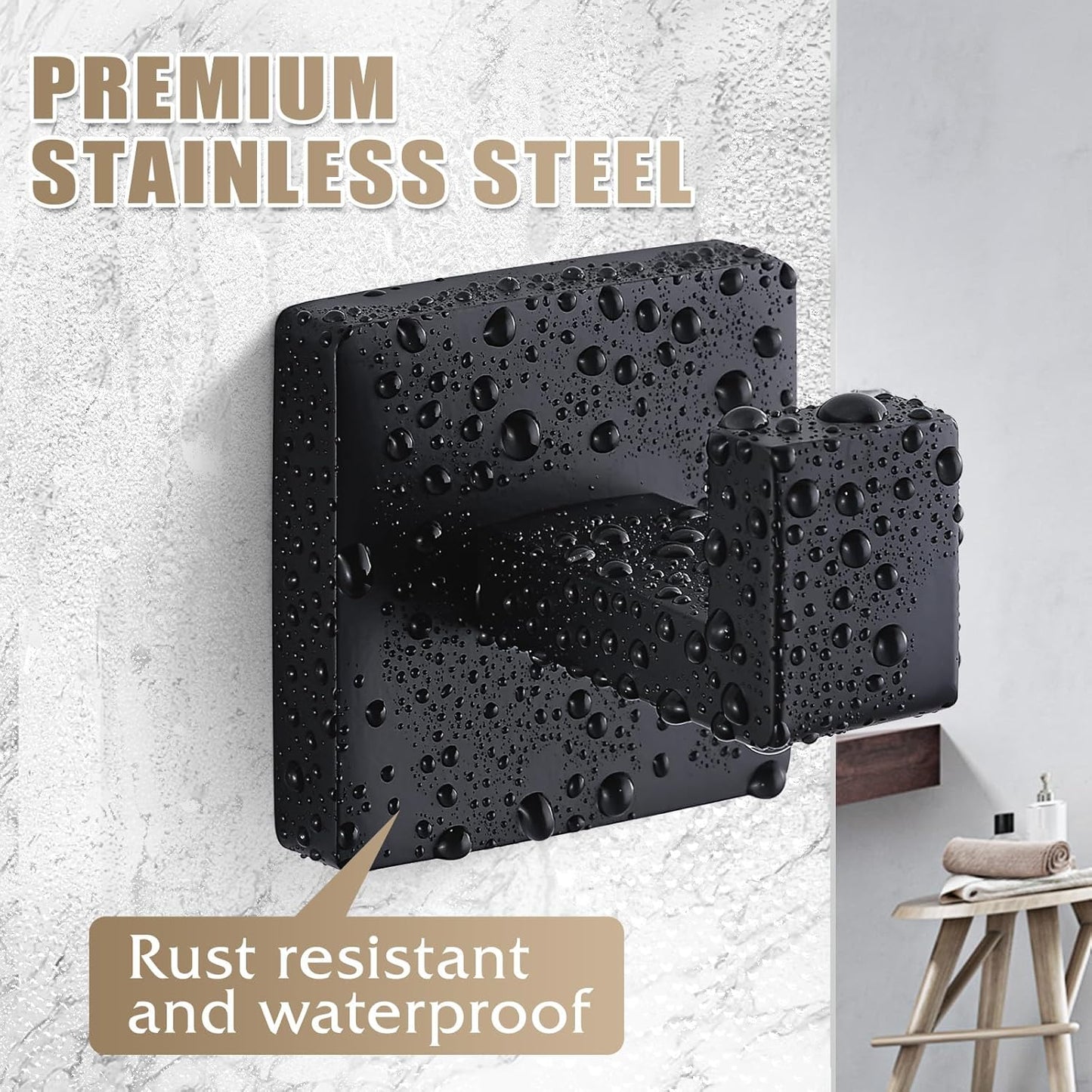 Towel Hooks for Bathrooms Robe Hook Coat Hook 4 Pack Matte Black Stainless Steel Heavy Duty Wall Mounted Square Hooks for Bathroom Kitchen Bedroom