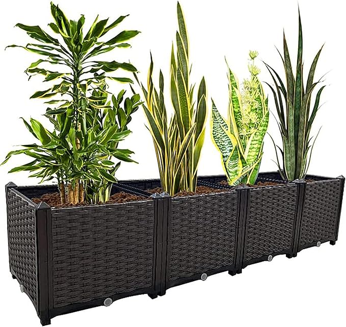 Large Planters for Outdoor Plants Raised Garden Bed Elevated Rectangular Garden Box Kits for Gardening, Vegetables, Flowers and Herbs in Backyard Patio Balcony