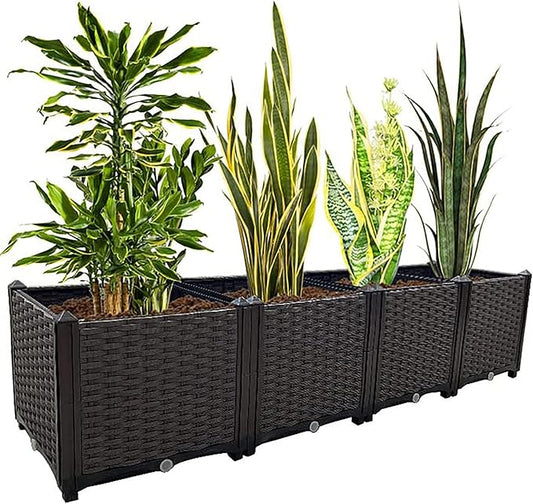 Large Planters for Outdoor Plants Raised Garden Bed Elevated Rectangular Garden Box Kits for Gardening, Vegetables, Flowers and Herbs in Backyard Patio Balcony