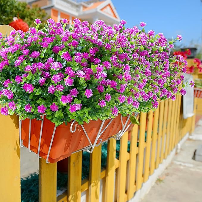 SITUMEIZI 8 Bundles Artificial Flowers Outdoor Fake Flower Plastic UV Resistant Shrubs Greenery Plants Hanging Decorations Garden Porch Window Box Farmhouse Outside Summer Indoor Decor(Fuchsia)