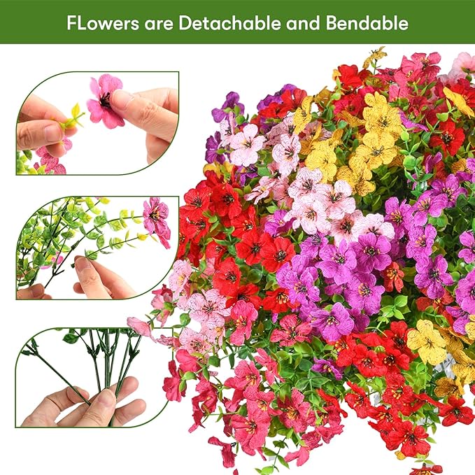 30 Bundles Artificial Flowers Faux Plants Flowers for Outdoor Spring Summer Decoration UV Resistant Artificial Plastic Plants Silk Flowers for Home Planter Porch Window Box Yard