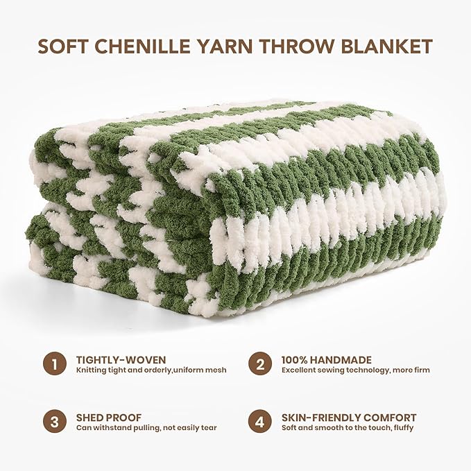 L'AGRATY Chunky Knit Blanket Throw: 60''x80'' Chenille Chunky Knitted Throw Blankets for Twin Bed Couch - Handmade Thick Cable Knit Blanket - Large Crochet Rope Blankets for Home Decor