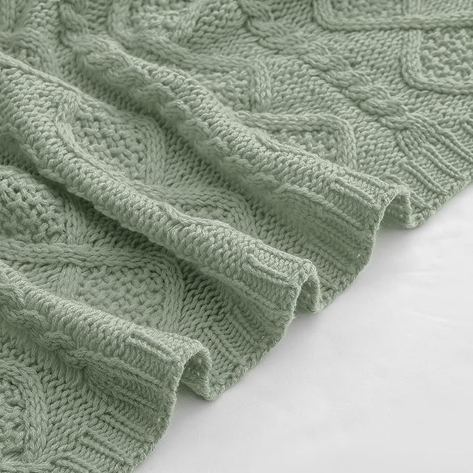 Homiest Cable Knit Throw Blanket and Pillow Set, Sage Green Set of 3, Knitted Throw (50"x60") & 2 Pillow Covers (18"x18"), Soft & Cozy Decorative for Couch Bed Sofa