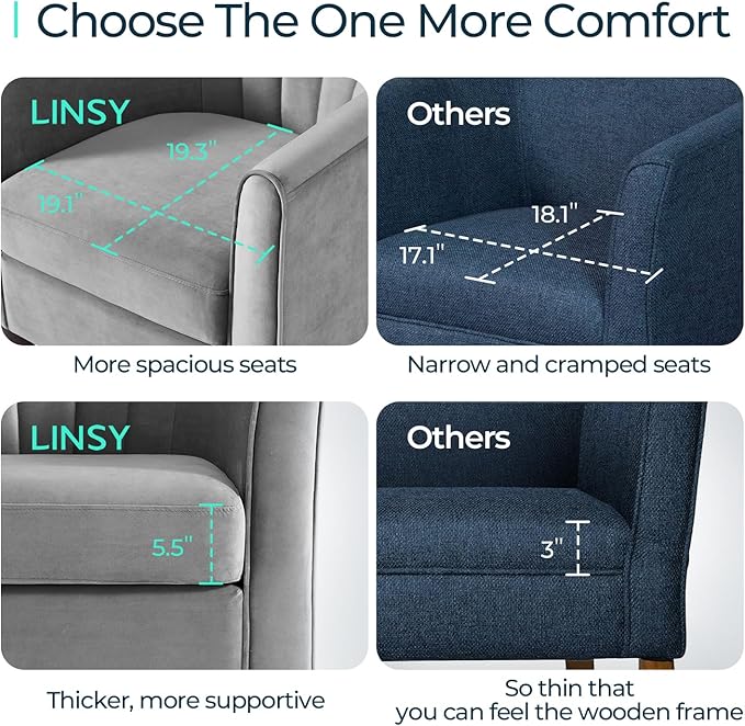 LINSY Accent Chair with Ottoman, Modern Barrel Chair Small Armchair Reading Chair with Footrest, Comfy Round Arms Chair for Living Room Bedroom Reading Room, Velvet, Grey