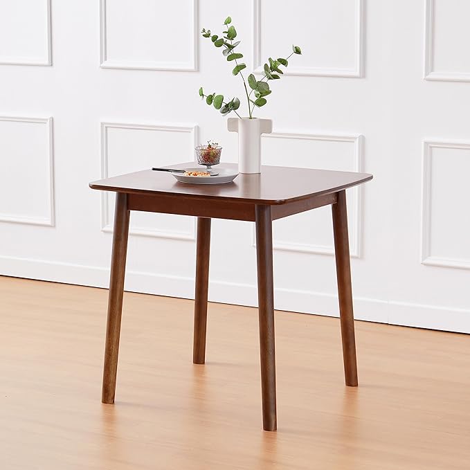 Livinia Aslan 29.5" Malaysian Oak Square Wooden Dining Table/Small Solid Wood Kitchen Desk (Walnut)