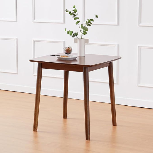 Livinia Aslan 29.5" Malaysian Oak Square Wooden Dining Table/Small Solid Wood Kitchen Desk (Walnut)