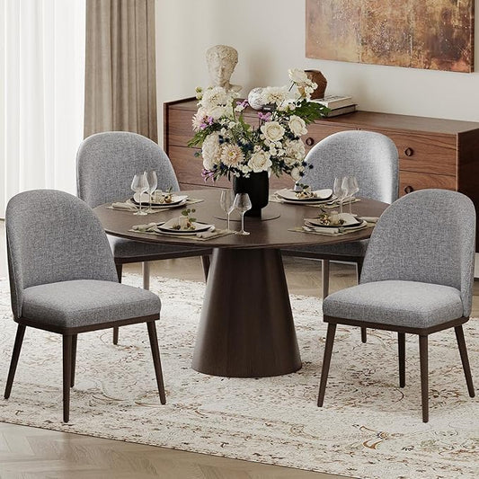 Upholstered Dining Chairs Set of 4, Large Dining Room Kitchen Chairs with High Back and Deep Seat, Modern Fabric Dinner Chairs with Wood Legs, Dark Grey