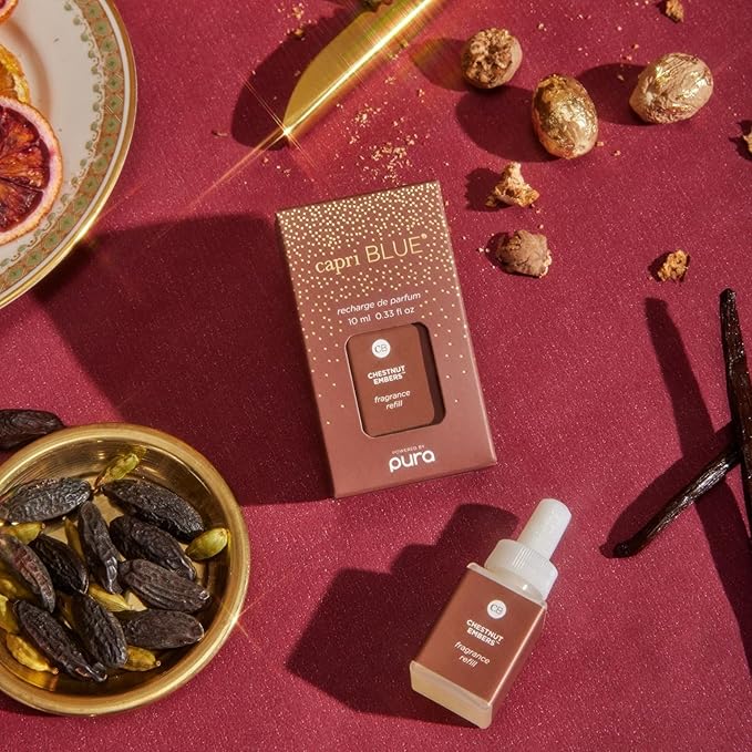 Capri Blue Pura Diffuser Refills – Luxury Home Fragrance – Long Lasting Oil Diffuser Scents with Notes of Roasted Chestnut, Bitter Orange & Black Cardamom (Chestnut Embers, Pack of 2 Pura Refills)