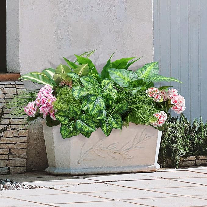 Artificial Greenery Plants & Flowers for Outdoor UV Resistant 10 Bundles Fake Plants Plastic Leaves with Stems for Outside Garden Porch Decor (Mixed-PurplePink)