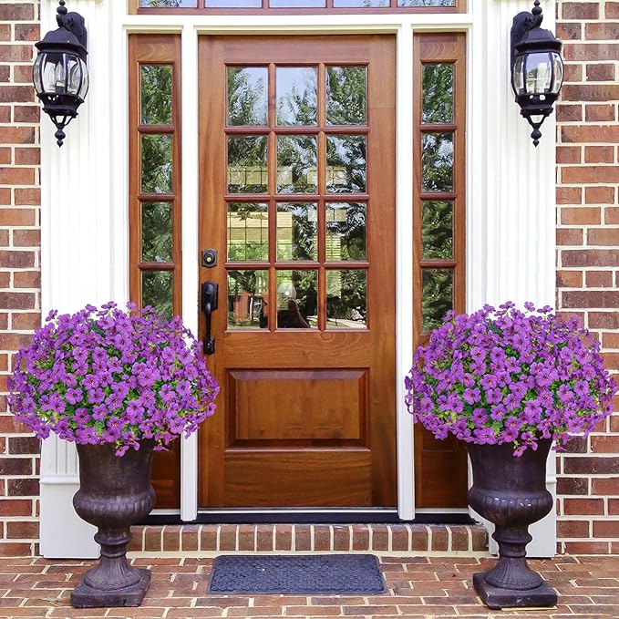 20 Bundles Artificial Flowers for Outdoors Decoration Fake Silk Flowers UV Resistant Faux Plants Artificial Daisy Eucalyptus for Spring Summer Garden Yard Porch Window Home Decor, Purple