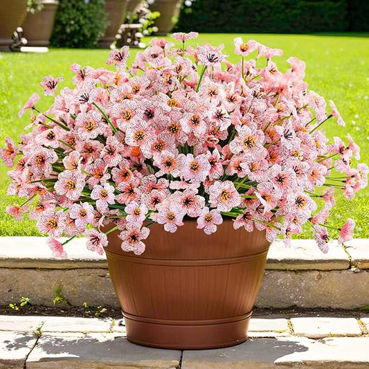 Krissing 48 Bundles Outdoor Artificial Flowers UV Resistant Fake Silk Flowers Faux Plastic Plants Outside Garden Porch Window Box Summer Decoration (Pink)