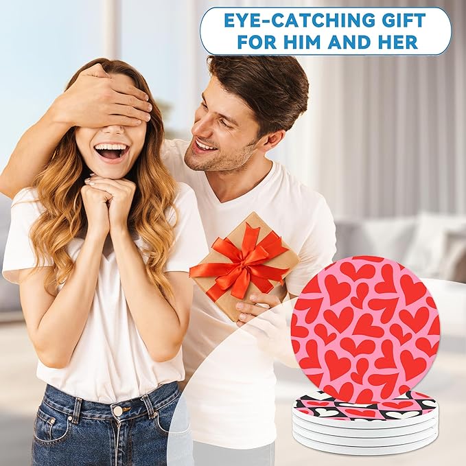 Coasters Set of 4, Pink Round 4" Ceramic & Cork Coasters, Absorbent, Ideal for Table Home Decor & Gifts