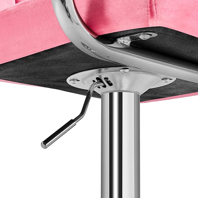 Yaheetech Bar Stools Set of 2, Adjustable Velvet Fabric Swivel Barstools, Modern Counter Stools with Back and Footrest, Counter Height Barstools for Bar, Kitchen, Dining Room, Pink