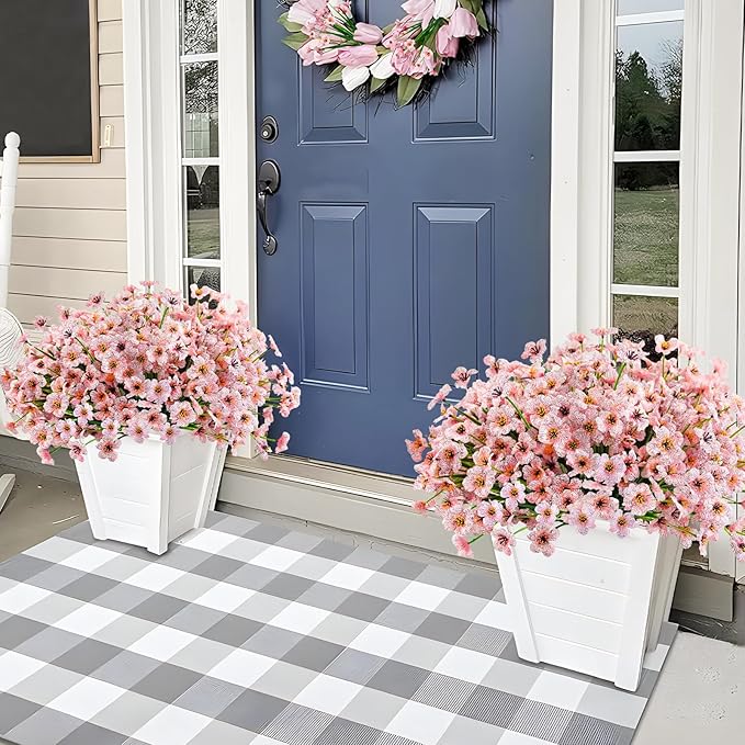 Krissing 48 Bundles Outdoor Artificial Flowers UV Resistant Fake Silk Flowers Faux Plastic Plants Outside Garden Porch Window Box Summer Decoration (Pink)