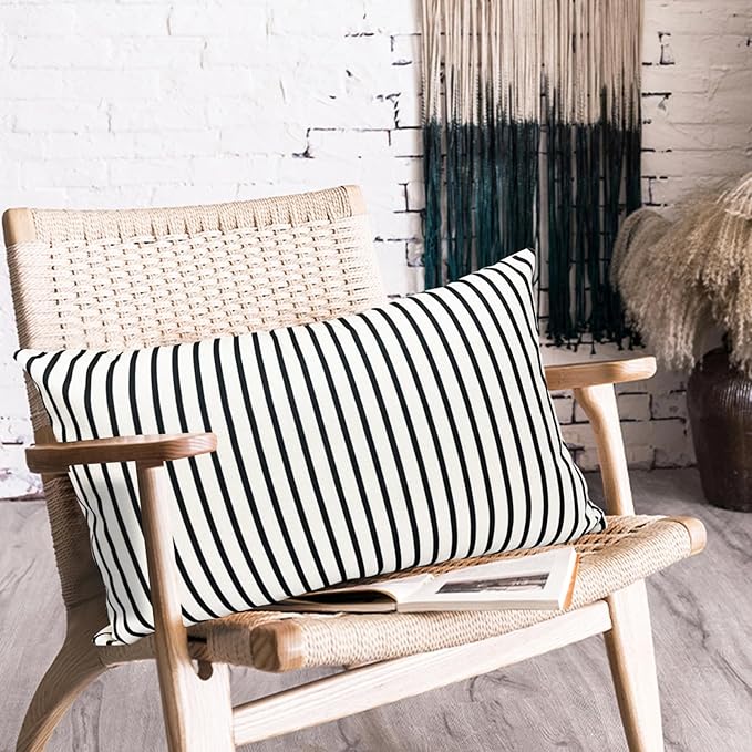 Decorative Throw Pillow Covers Set of 2 Black Striped Pillow Covers 12x20 Inch Throw Pillow Cover Linen Pillowcase Modern Farmhouse Outdoor Pillow Covers for Couch Sofa Bed Living Room