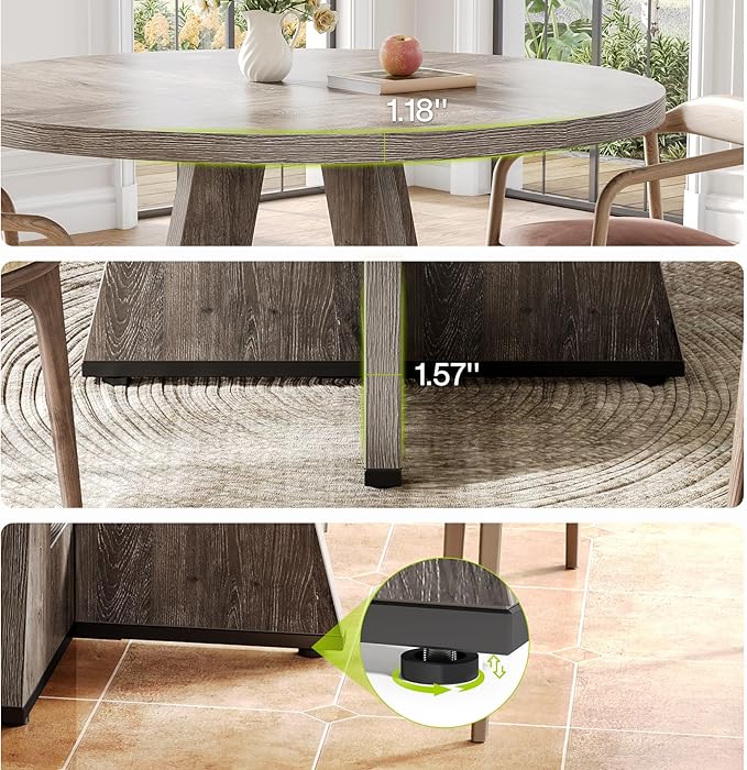 LITTLE TREE Round Dining Table for 4-6 People, 47 Inches Dining Room Table with Wooden Pedestal Base, Grey Dinner Tables, Circle Kitchen Tables for Dining Room, Kitchen, Living Room(Table Only)