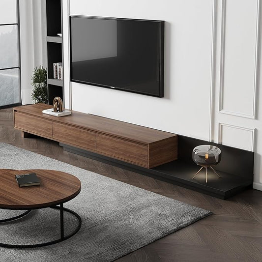 Mid-Century Modern Extendable TV Cabinet with 3 Drawers,TV Stand Adjustable from 78.7" to 130",Entertainment Center for Living Room,Walnut