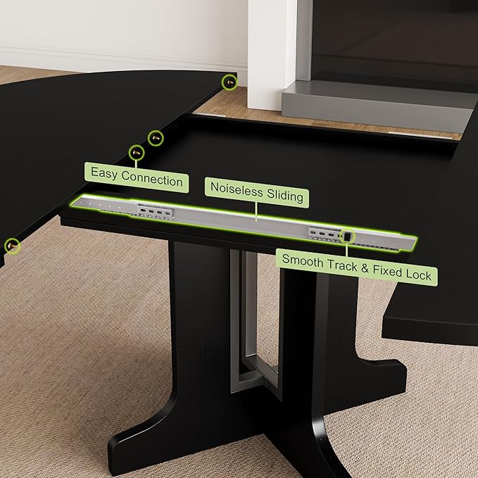 Feonase 59" Round Extendable Dining Room Table for 4-6, Modern Oval Kitchen Table with Heavy Duty Wood Base, Metal Frame Support, for Kitchen Dining Living Room, Easy Assembly, Black