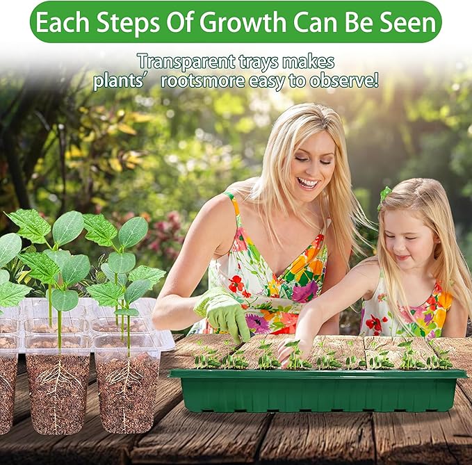 Seed Starter Tray with Grow Light, 2 Pack 72 Cells Seed Starter Kit with Humidity Dome, Indoor Seedling Starter Tray, Adjustable Brightness Plant Germination Trays