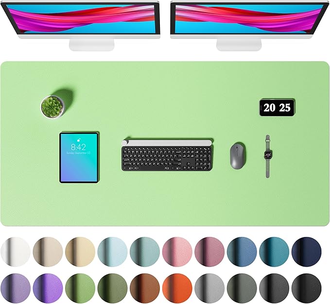 Aothia Faux Leather Desk Mat – Large Mouse Pad, Non-Slip PU Leather Blotter, Waterproof Writing Surface for Office and Home (Foam Green, 47.2" x 23.6")