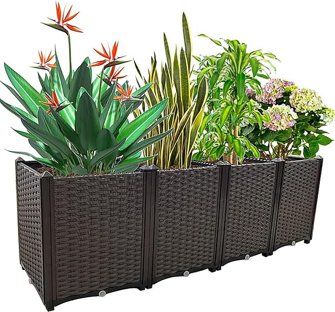 Large Planters for Outdoor Plants Raised Garden Bed Elevated Rectangular Garden Box Kits for Gardening, Vegetables, Flowers and Herbs in Backyard Patio Balcony