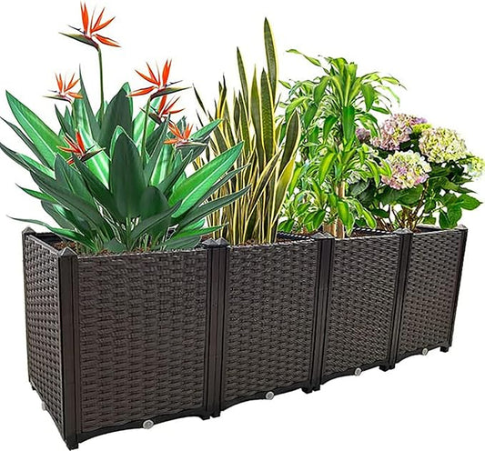 Large Planters for Outdoor Plants Raised Garden Bed Elevated Rectangular Garden Box Kits for Gardening, Vegetables, Flowers and Herbs in Backyard Patio Balcony