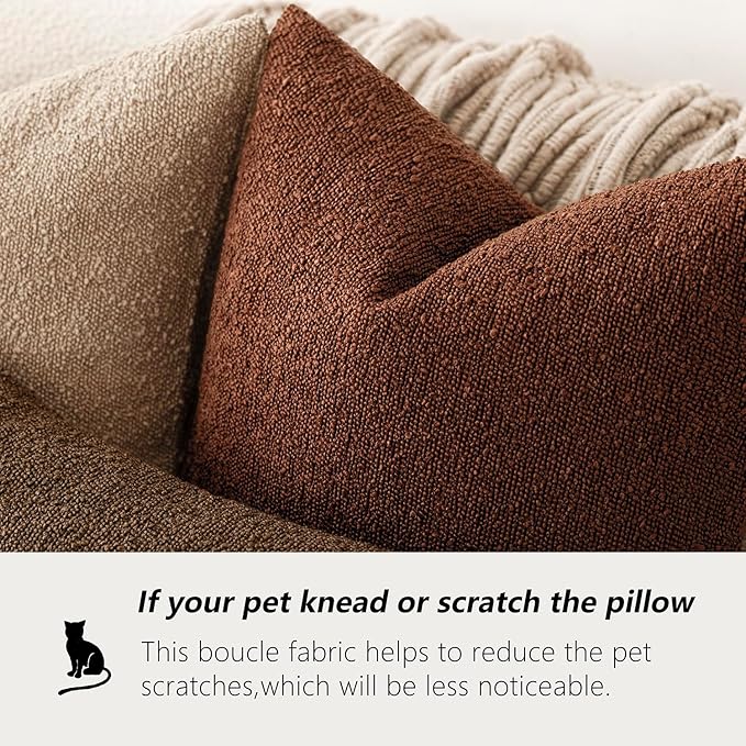 Foindtower Set of 2, Decorative Textured Boucle Throw Pillow Covers Accent Solid Pillow Cases Neutral Soft Cozy Couch Cushion Case for Chair Sofa Bedroom Living Room Home Decor 16x16 Inch Red Taupe