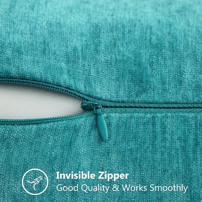 decorUhome Chenille Soft Throw Pillow Covers 26x26 Set of 2, Farmhouse Velvet Neutral Decorative Euro Pillow Covers with Stitched Edge for Couch Sofa Bed Home Decor, Turquoise