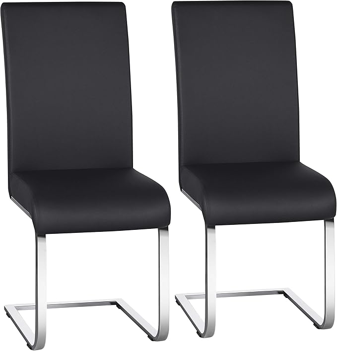 Yaheetech Dining Chairs Set of 2 Modern Faux Leather Upholstered Dining Room Chairs with High Back and Metal Chrome Legs for Kitchen/Living Room/Restaurant, Black