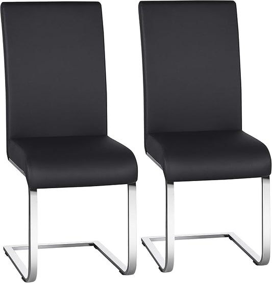 Yaheetech Dining Chairs Set of 2 Modern Faux Leather Upholstered Dining Room Chairs with High Back and Metal Chrome Legs for Kitchen/Living Room/Restaurant, Black
