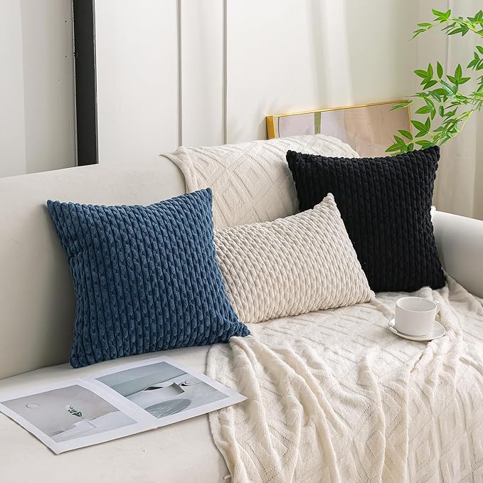 Set of 4 Black Decorative Throw Pillow Covers 12x20 Inch Corduroy Pillow Covers for Bed Couch Sofa Living Room Soft Cushion Cases