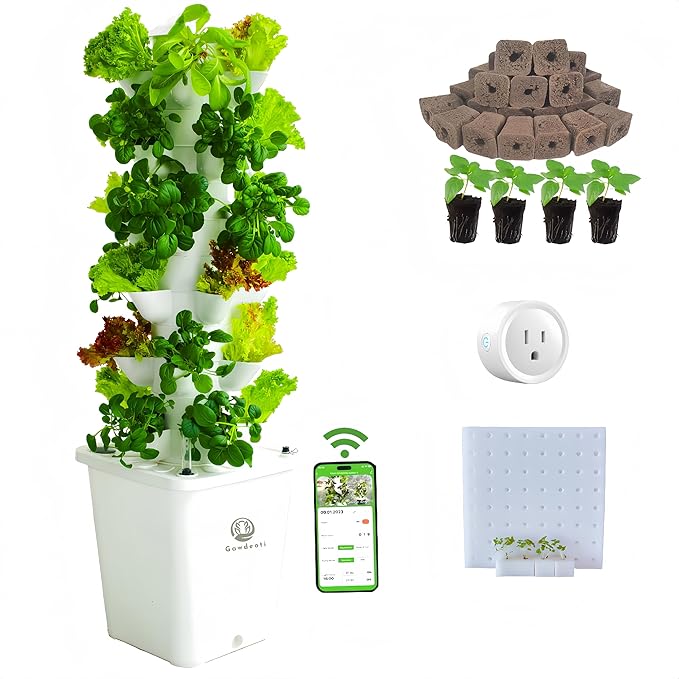 Hydroponic Growing System Kit - Indoor Smart Hydroponic Vertical Garden,Hydroponic Vegetable System,30 Pods,with Pump System and Automatic Timer, White