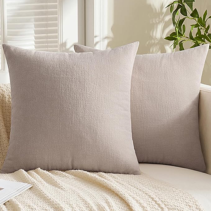MIULEE Taupe Grey Couch Pillow Covers 16x16 Inch, Set of 2 Soft Chenille Decorative Square Throw Pillow Covers Farmhouse for Sofa Living Room Bed