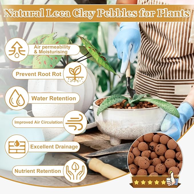 16 LBS Natural Leca Clay Pebbles for Plants- 4-16mm Expanded Clay Leca Balls for Indoor Plants, Hydroton Clay Pebbles for Plants Hydroponic & Aquaponics Growing, Orchids, Drainage, Terrarium
