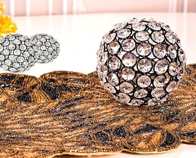 Alpha Living Home Decorative Balls Set of 3, Crystal Orbs for Decorate Bowls Vases Tables Wedding Party, Metal Balls Decorative Balls for Centerpiece Bowls Orbs Filler for Home Decor, 4.25" Round