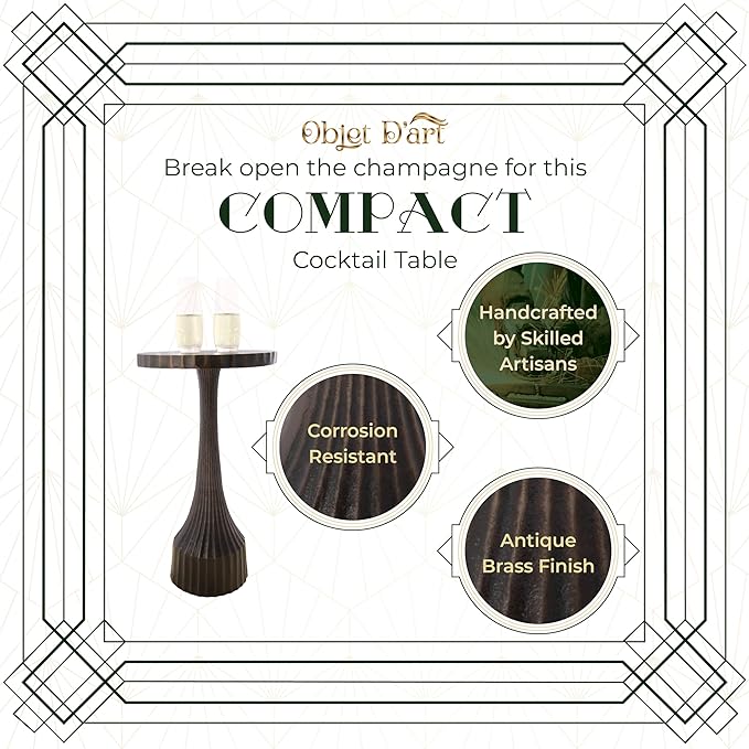 OBJET D'ART Small Round Gold End Table, Leah, 22" Height, Vintage Metal Accent, Side, Pedestal, Coctail and Drink Tables for Living Room and Small Spaces