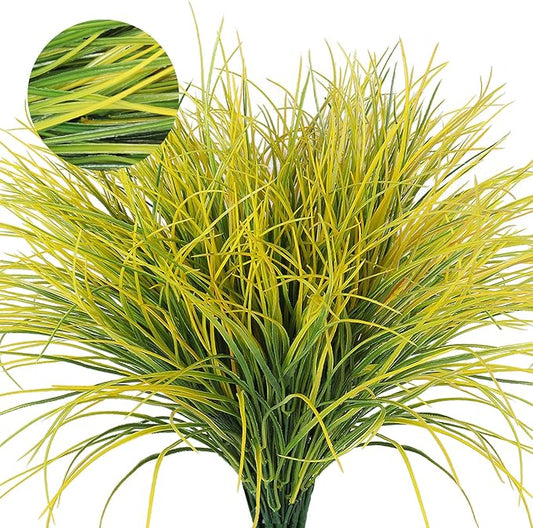RECUTMS Fake Grass Plant,Fake Plants Outdoor, Artificial Grass, UV Resistant Fake Bushes Plastic Artificial Greenery Shrubs, Faux Greenery for House Garden Patio Front Porch Indoor Decor(Yellow)