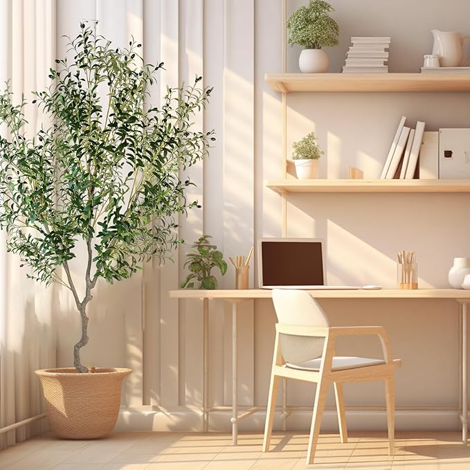 Artificial Tree Faux Olive Tree 8ft(92in,3200leaves) Tall Fake Olive Plant in Pot Fake Silk Tree Faux Plants Indoor
