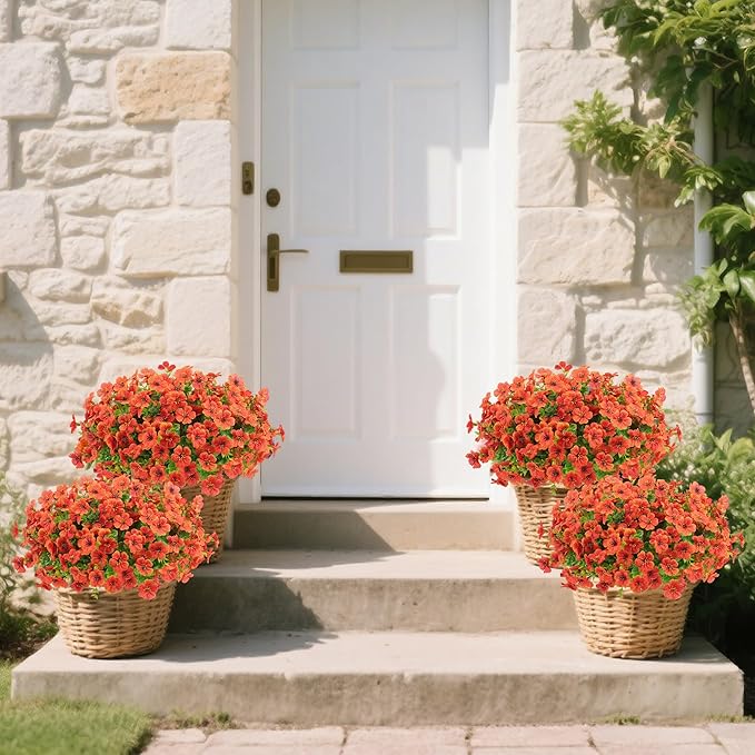 12 Bundles Artificial Flowers Plants for Outdoor Indoor Spring Summer Home Decor, Faux Flower Daisy with Eucalyptus Leaves Fake Plants, UV Resistant Artificial Flowers for Garden Porch Patio Decor