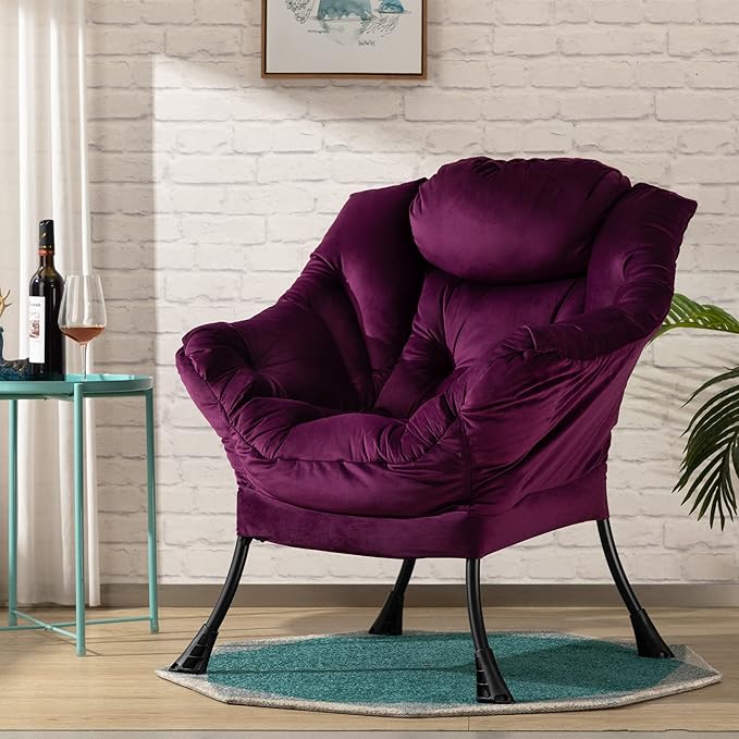 HollyHOME Fabric Large Lazy Chair, Accent Reading Chair, Cozy Lounge Chair with Armrest, Leisure Sofa Chair for Living Room, Bedroom, Dorm, Purple